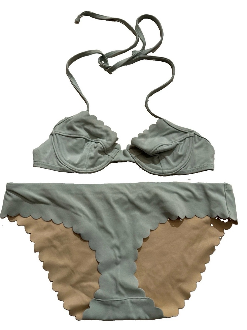 J.Crew Sage Green Scalloped Underwire Bikini 2 Pc Swimsuit Top SZ 4 Bottom SZ M